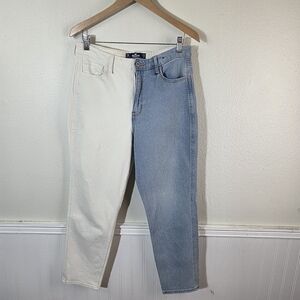 Hollister Ultra High Rise Mom Jeans Women’s 11R W30 Colorblock Blue White Denim